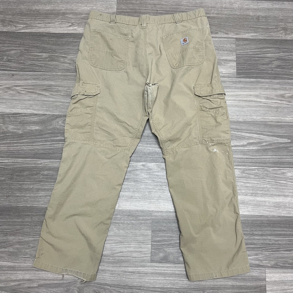 Vintage Carhartt Cargo Ripstop Work Pants Mens 40x31 Distressed Ripped Light